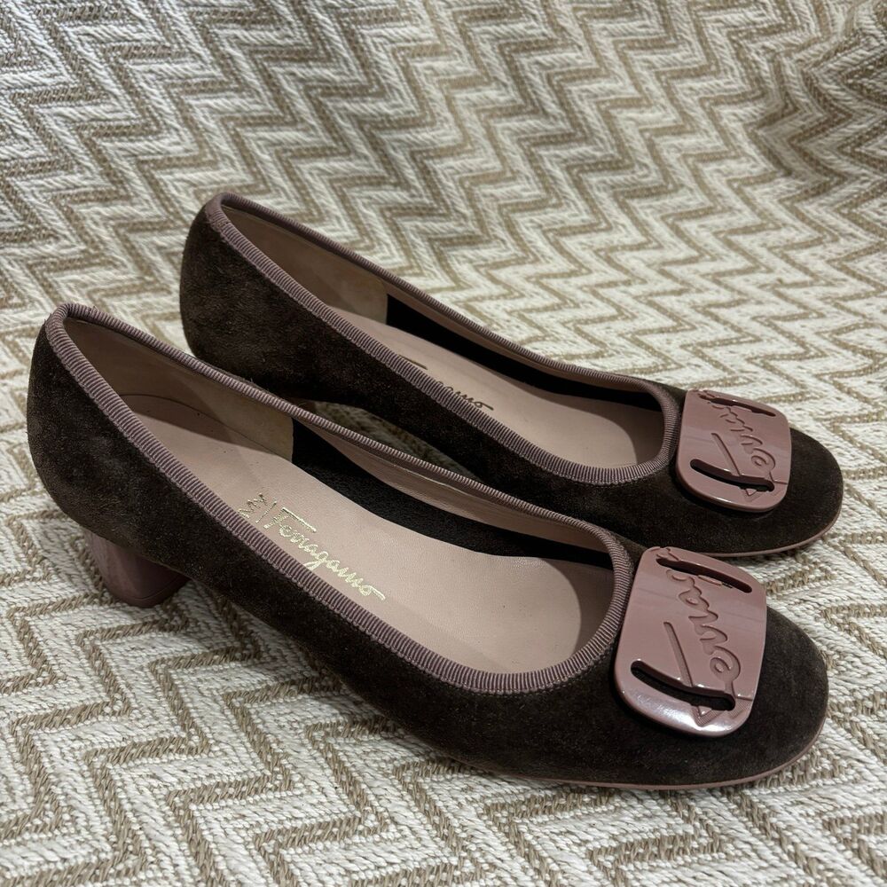 Salvatore Ferragamo Dark Brown Suede Heels
